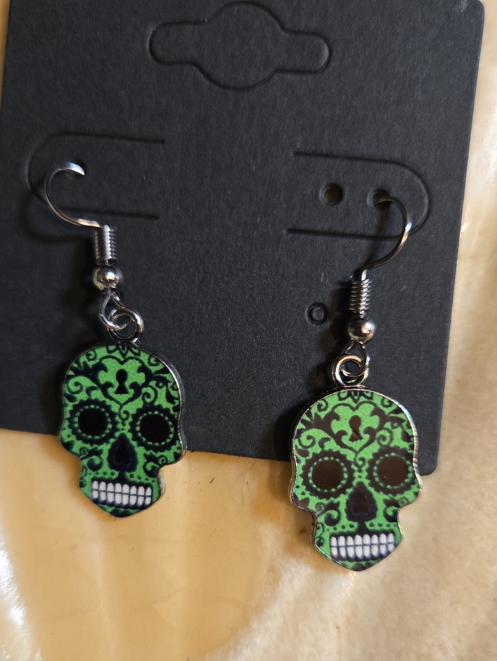 Green Sugar Skull Drop Earrings - Women Jewelry